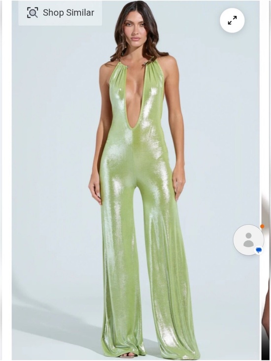 AKIRA Pants - AKIRA Metallic Lime Halter Wide-Leg Jumpsuit